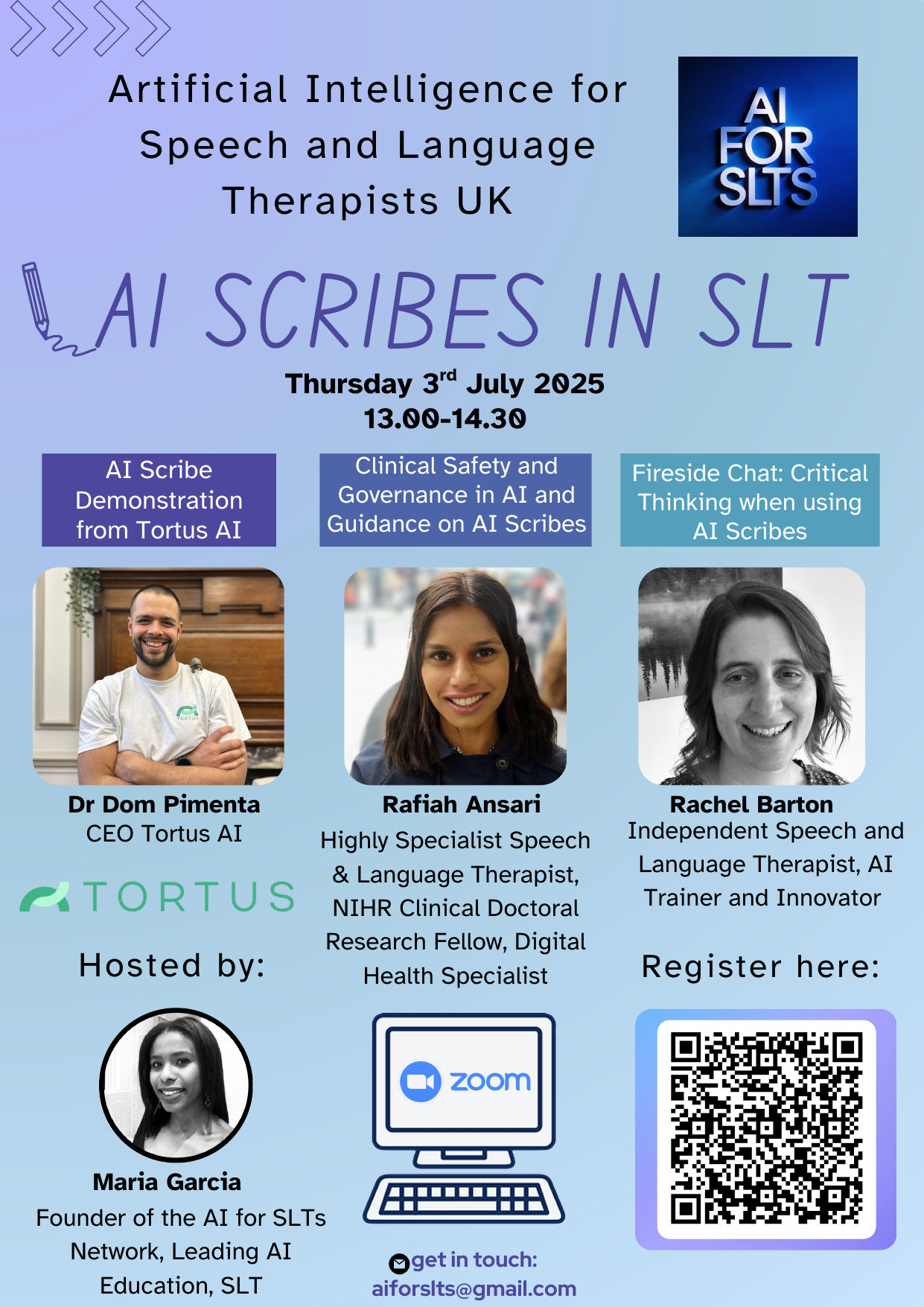 Flyer for AI Scribes in SLT with Tortus AI, July 2025