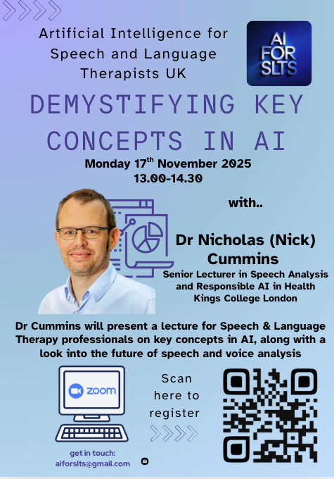 Flyer for Demystifying Key Concepts in AI with Dr Nicholas Cummins
