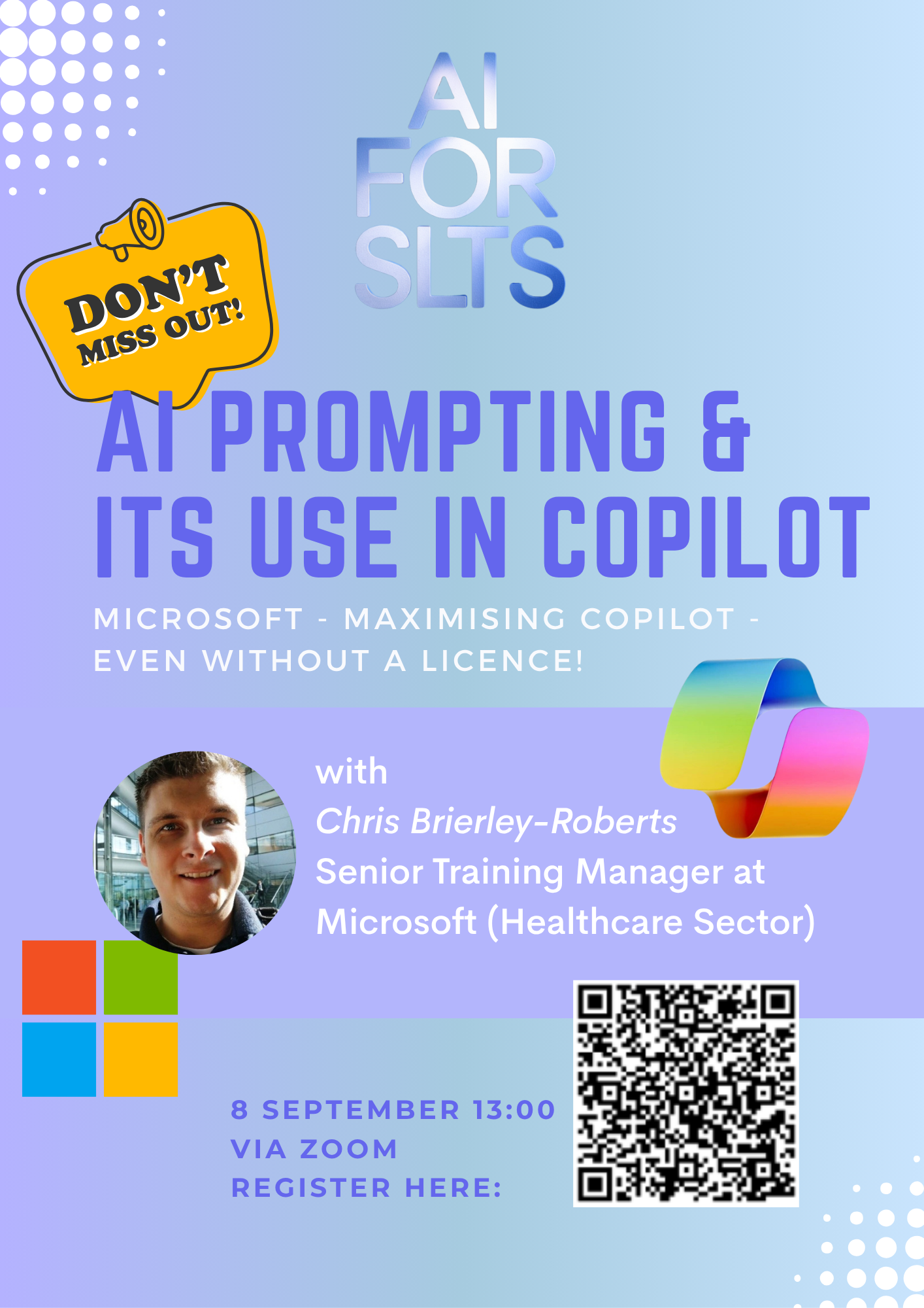 Flyer for AI Prompting and its use in Copilot with Chris Brierley-Roberts